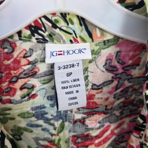 JG Hook Multicolor Artsy 100% Linen Faux Wrap Beatiful Vacation Midi Dress Sz 6 - Picture 6 of 9